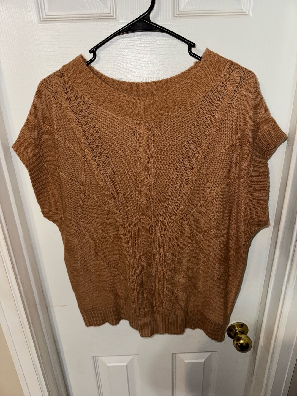 Cable Knit Short Sleeve Sweater Top - Camel